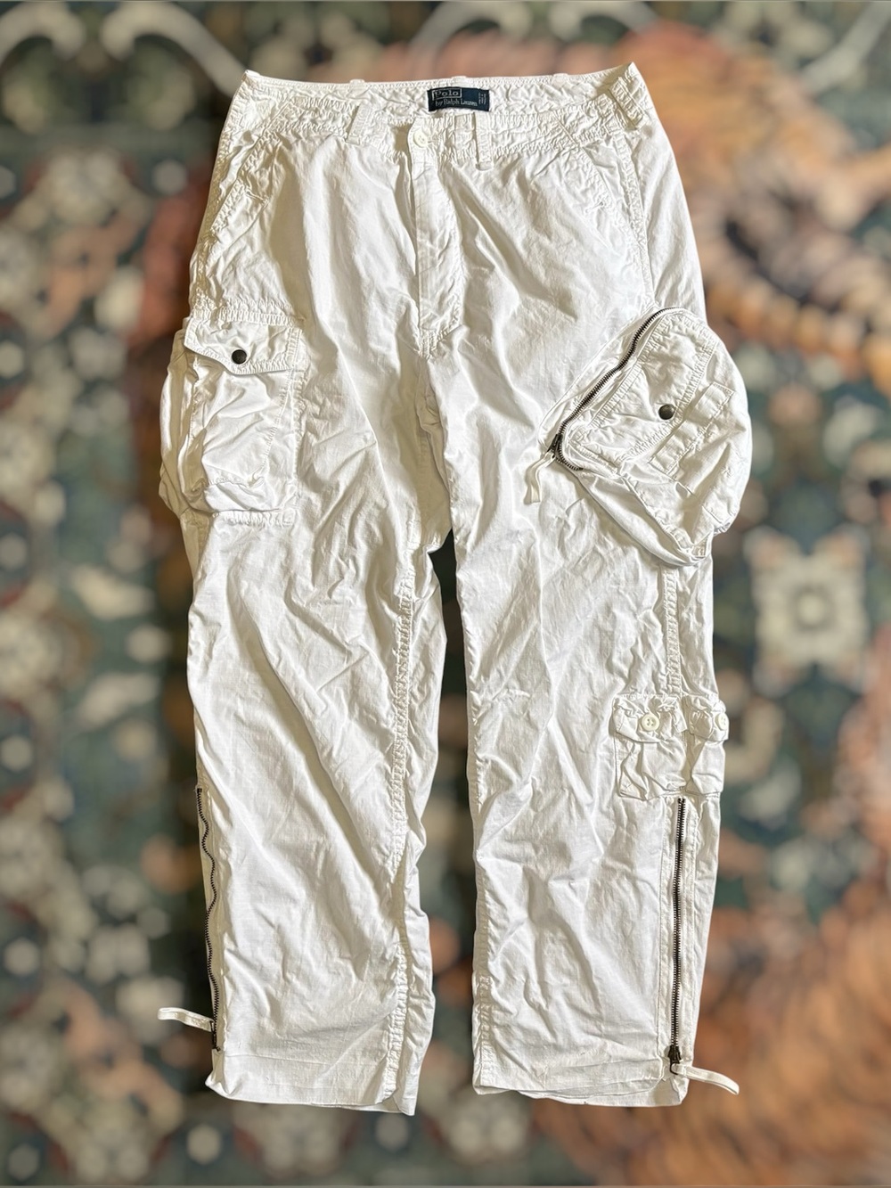 Vintage Polo Ralph Lauren Paratrooper Cargo Pants Military Utility White 34x30